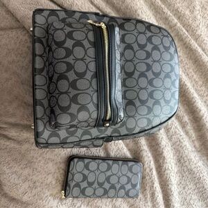 FAUX Gray & Black Backpack and Wallet Set